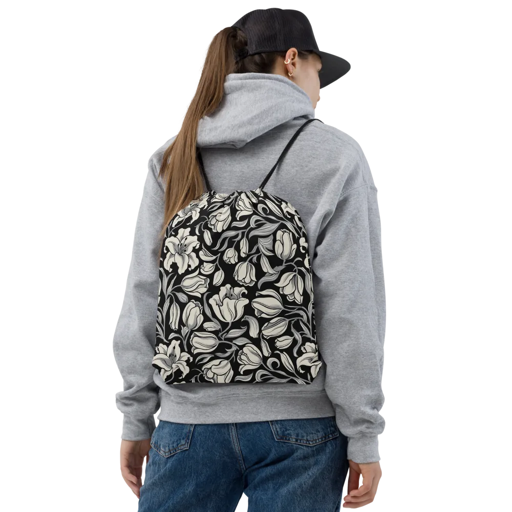 Midnight Lily on Drawstring Bag — Front