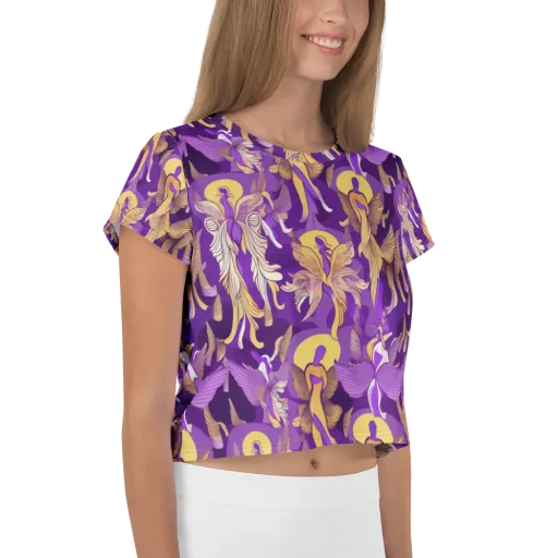 Violet Valhalla Crop Tee on model