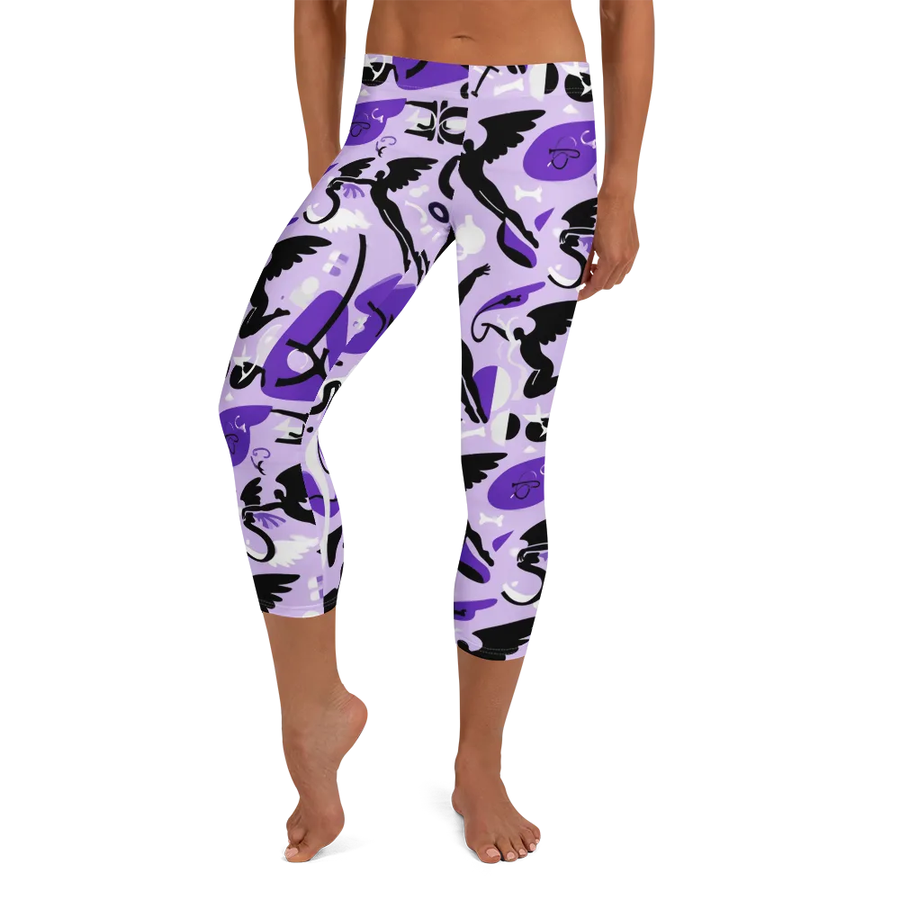 Midnight Aerobatics on Capri Leggings — Front