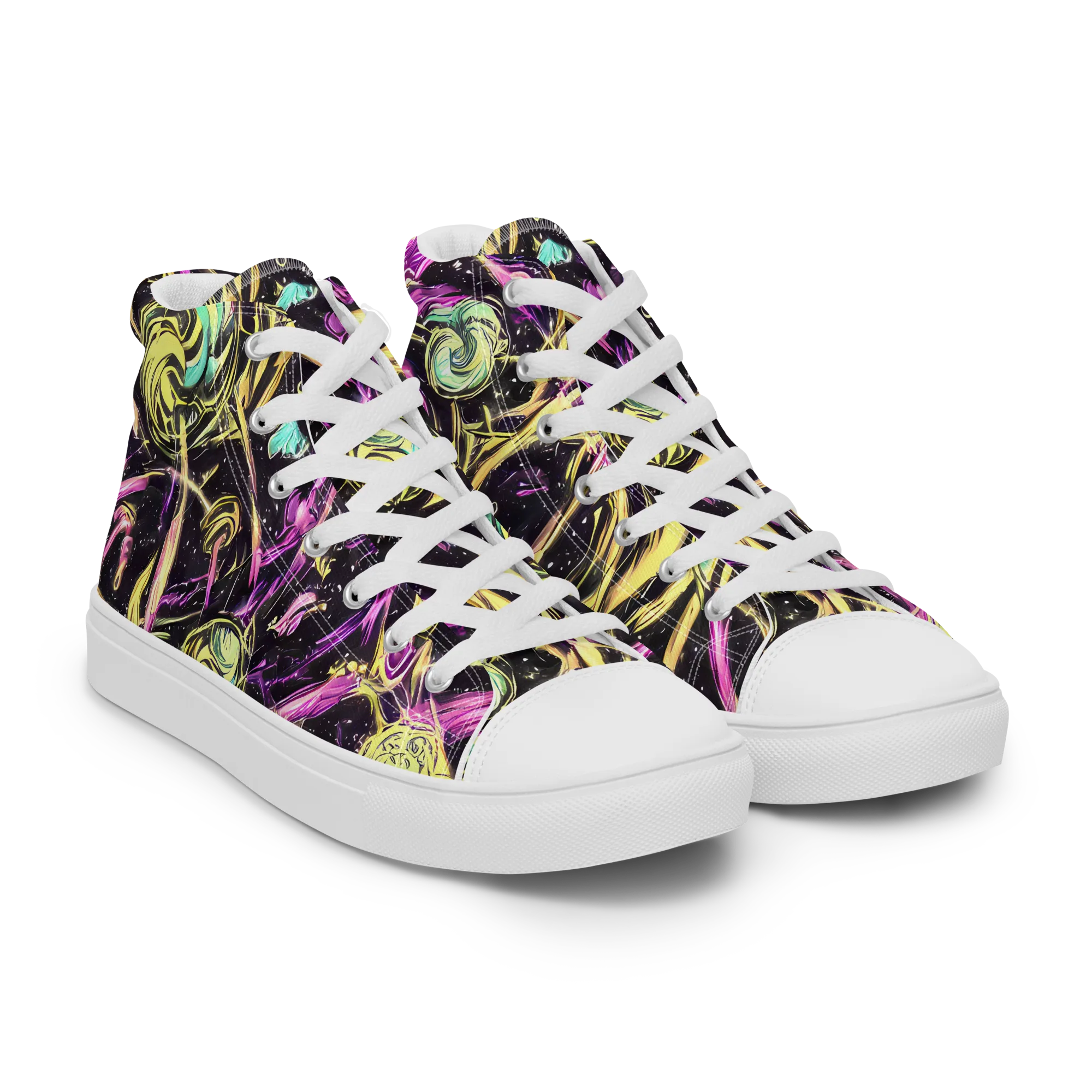 Nightfire Flux on Women's High Top Canvas Shoes — Right Front