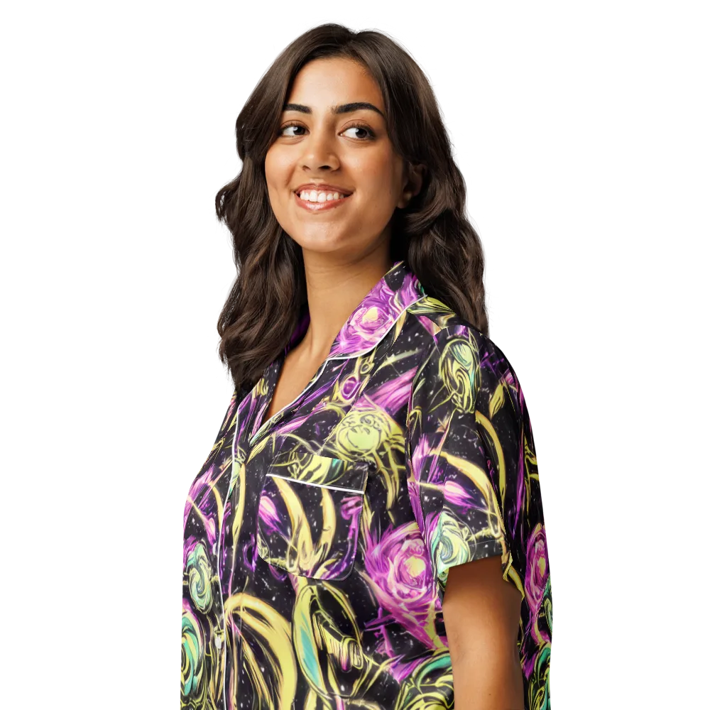 Nightfire Flux on Women's Short Sleeve Pajama Top — Left Front