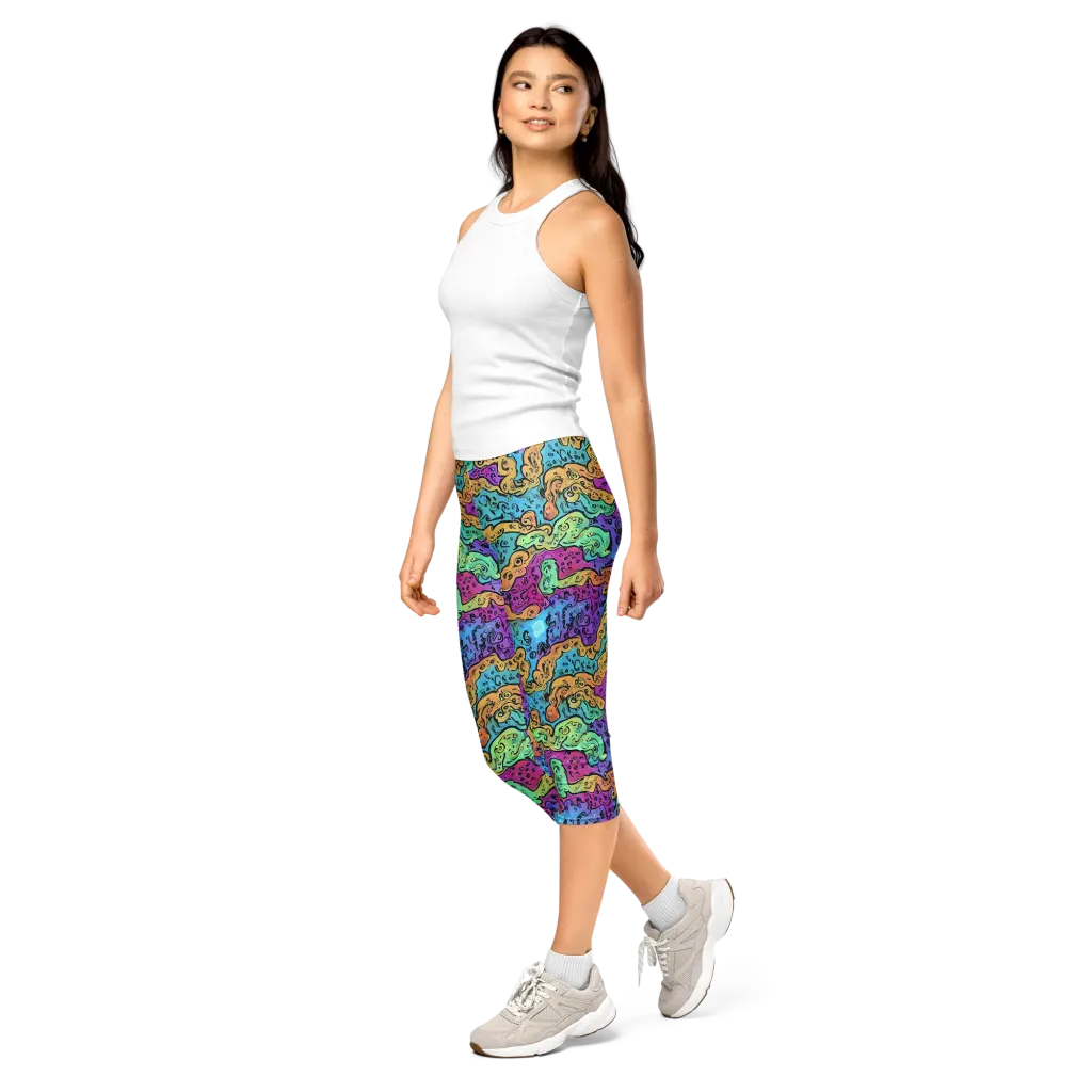 Intergalactic Graffiti on Capri Leggings — Left Front