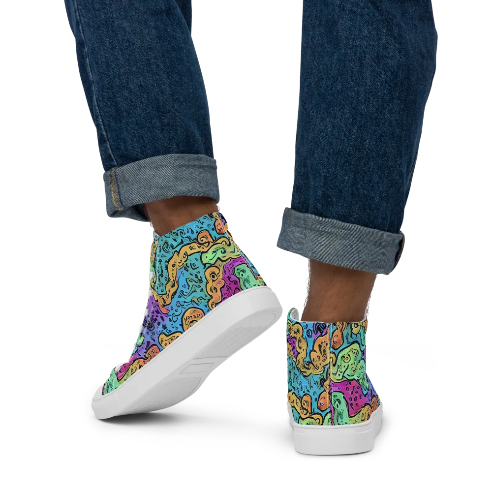Intergalactic Graffiti on Men's High Top Canvas Shoes — Back