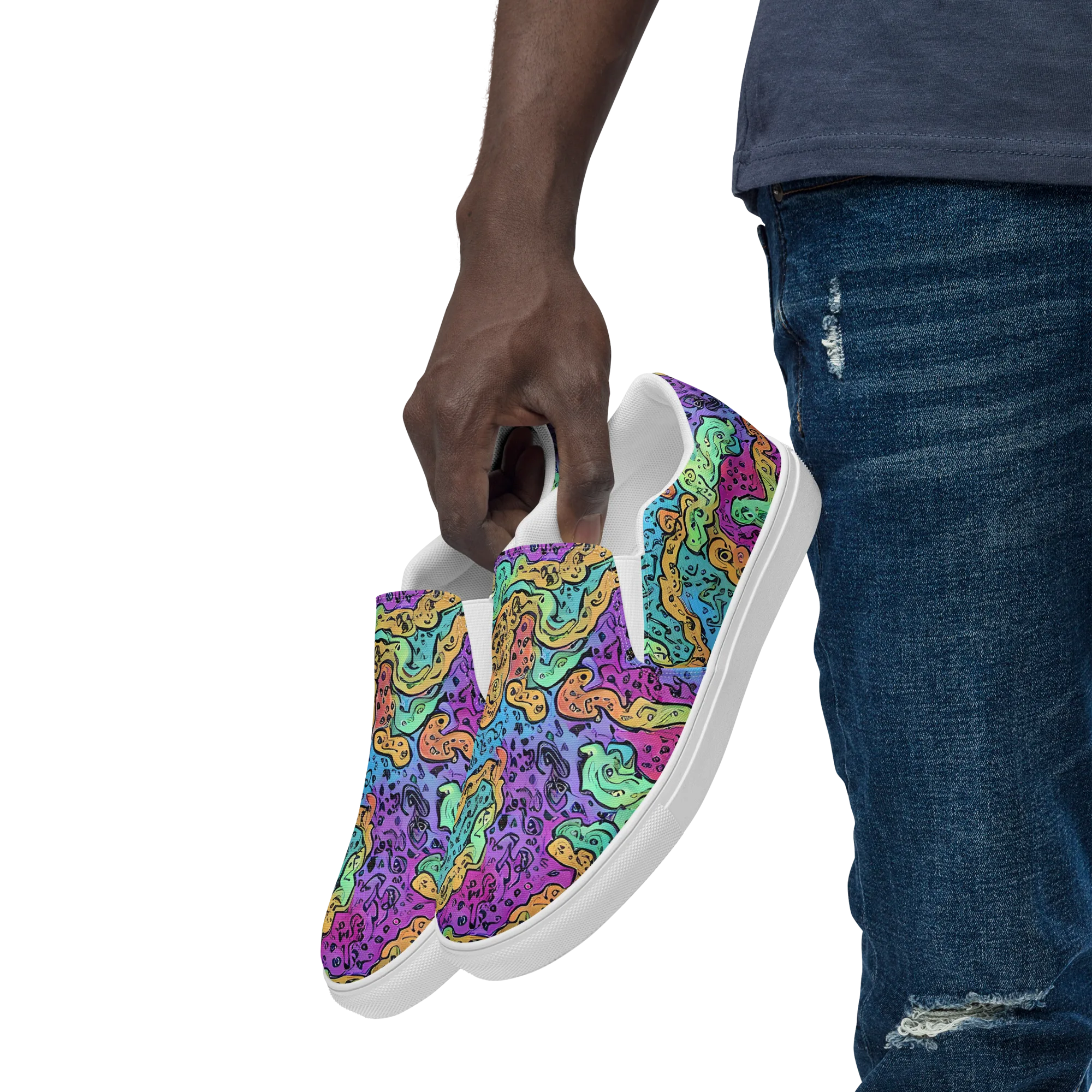 Intergalactic Graffiti on Men's Slip-On Canvas Shoes — Left Front