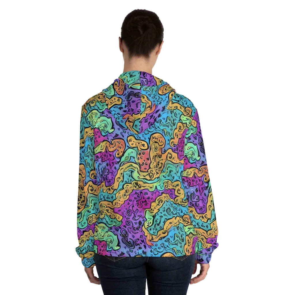 Intergalactic Graffiti on Women's Full-Zip Hoodie — Back On Person