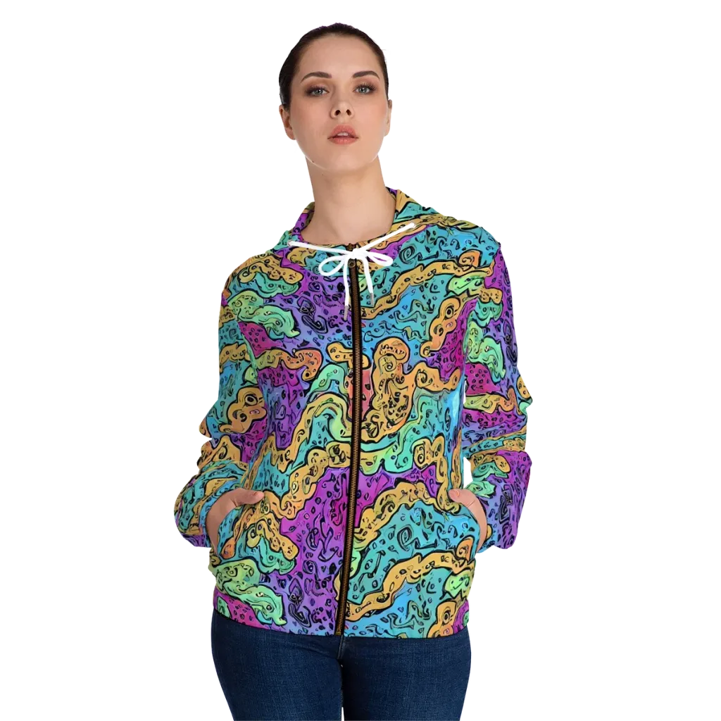 Intergalactic Graffiti on Women's Full-Zip Hoodie — Front On Person