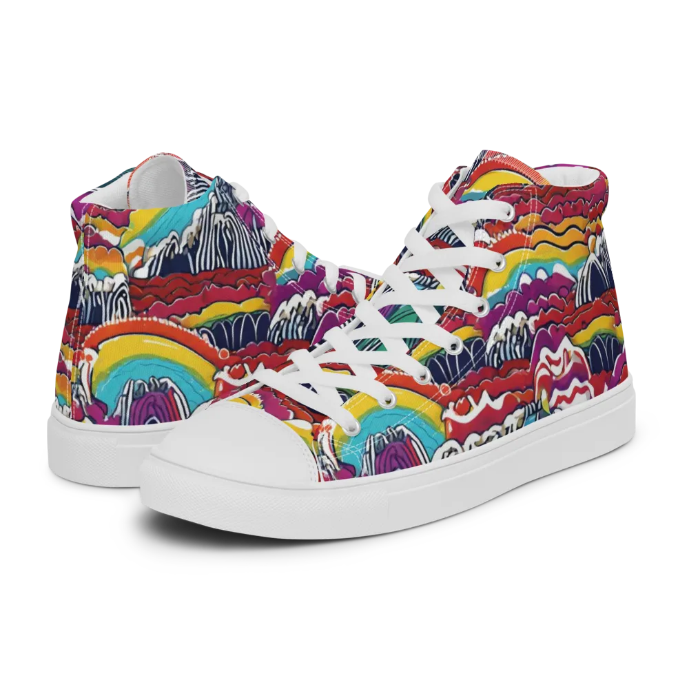 Chromatic Waveform on Men's High Top Canvas Shoes — Left