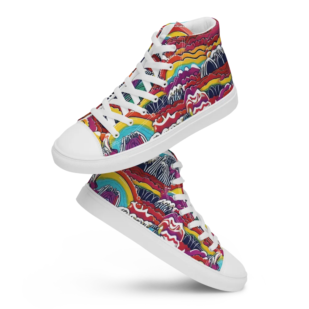 Chromatic Waveform on Men's High Top Canvas Shoes — Front