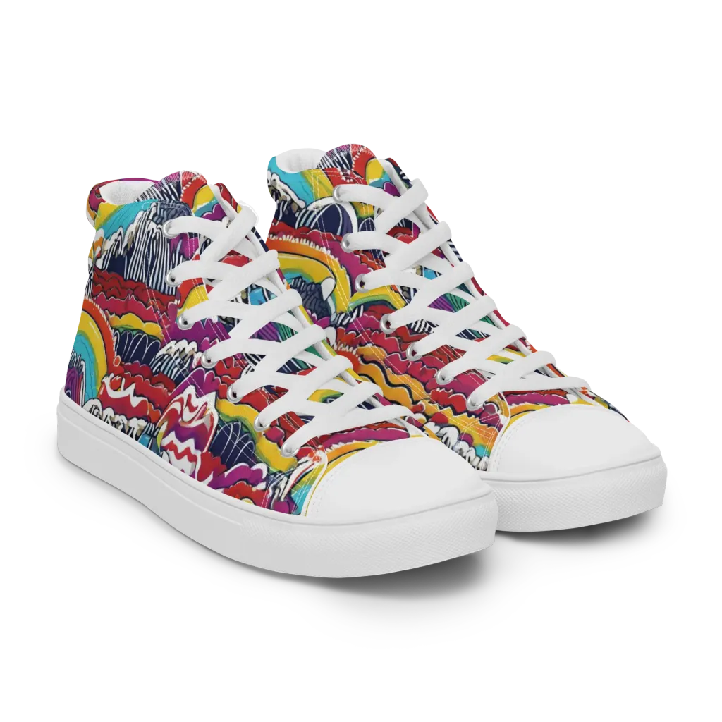 Chromatic Waveform on Women's High Top Canvas Shoes — Right Front
