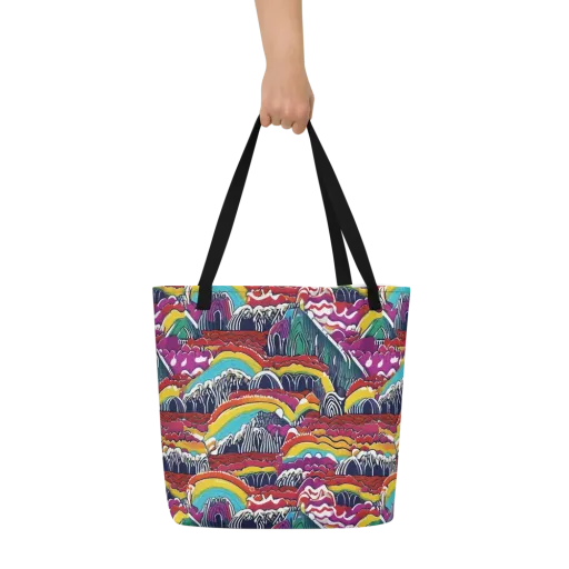 Chromatic Waveform on a Large Tote Bag W/ Pocket