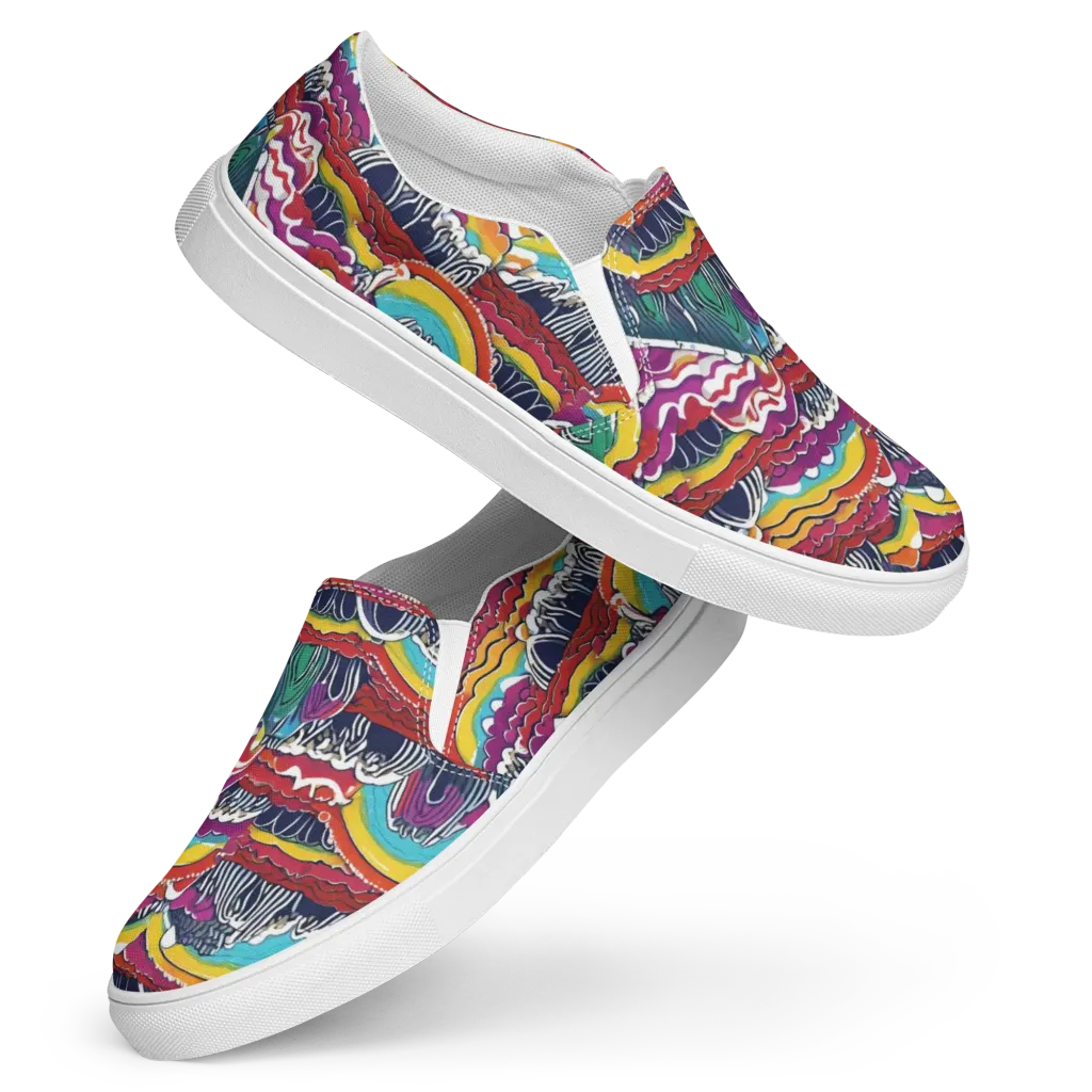 Chromatic Waveform on Women's Slip-On Canvas Shoes — Front