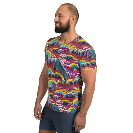 Chromatic Waveform on a Men's Athletic T-Shirt