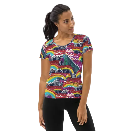 Chromatic Waveform on a Women's Athletic T-Shirt