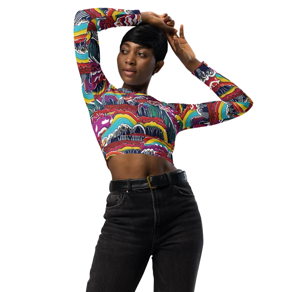 Chromatic Waveform on Long Sleeve Crop Top — Front