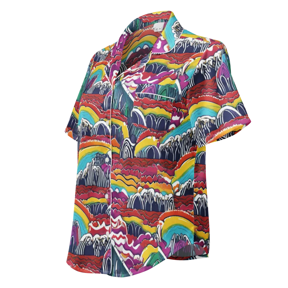 Chromatic Waveform on Women's Short Sleeve Pajama Top — Left Front
