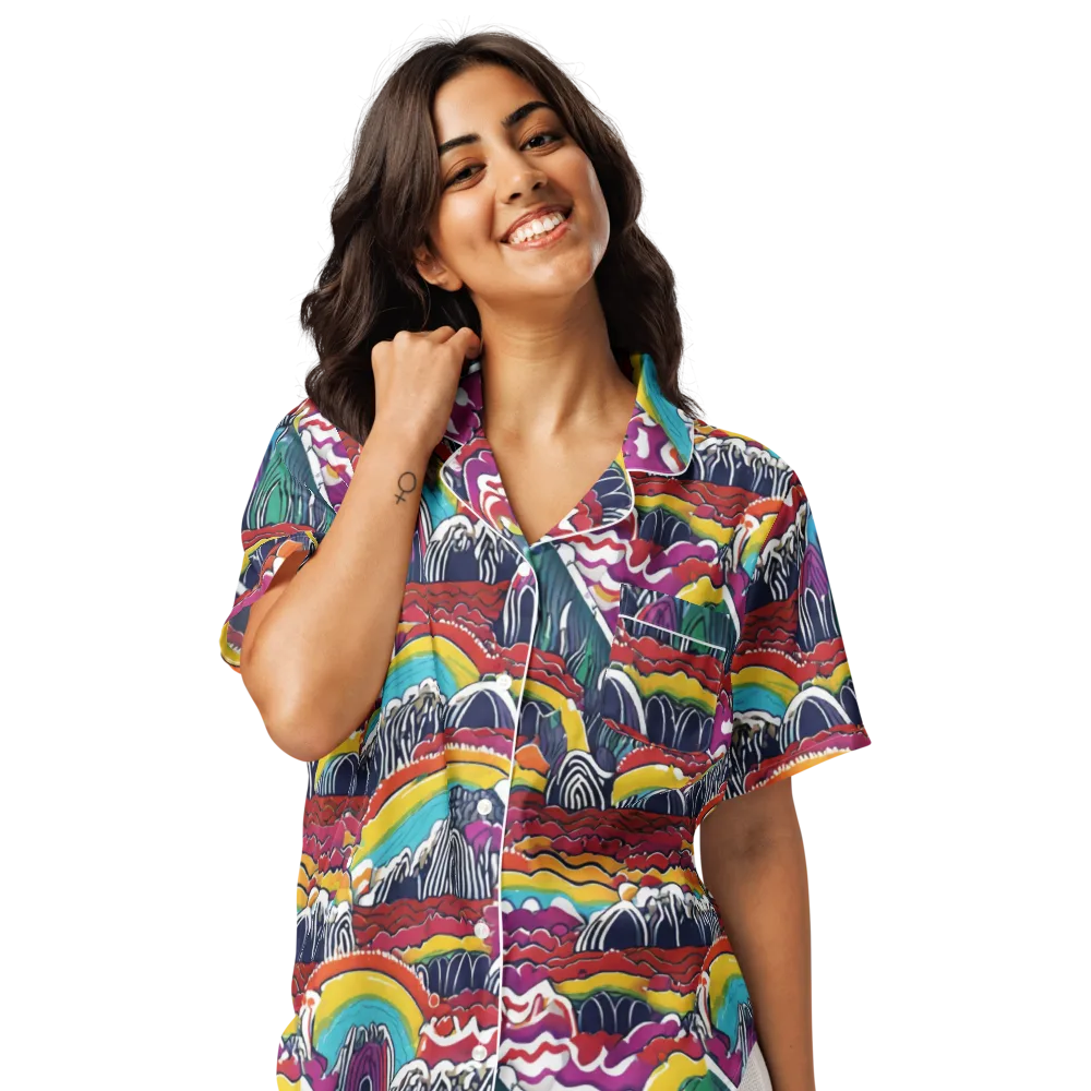 Chromatic Waveform on Women's Short Sleeve Pajama Top — Front