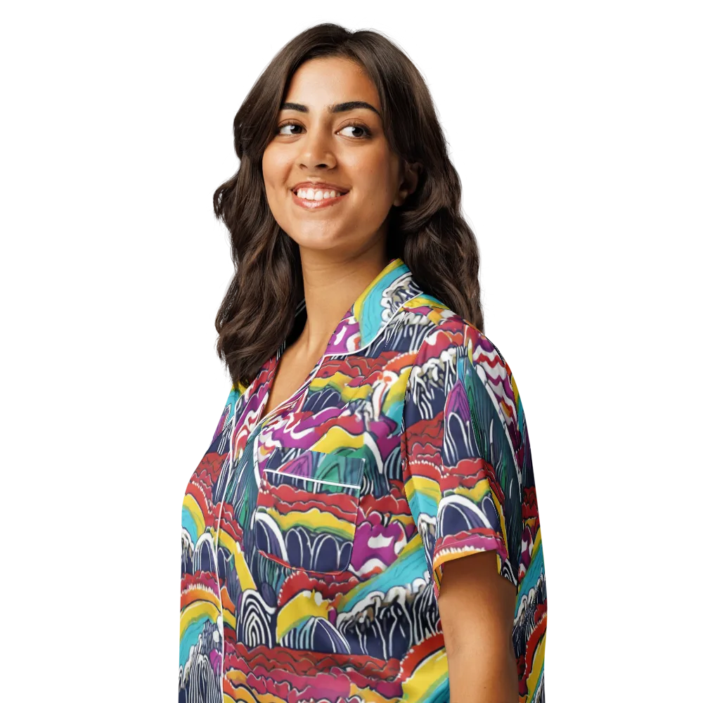 Chromatic Waveform on Women's Short Sleeve Pajama Top — Left Front