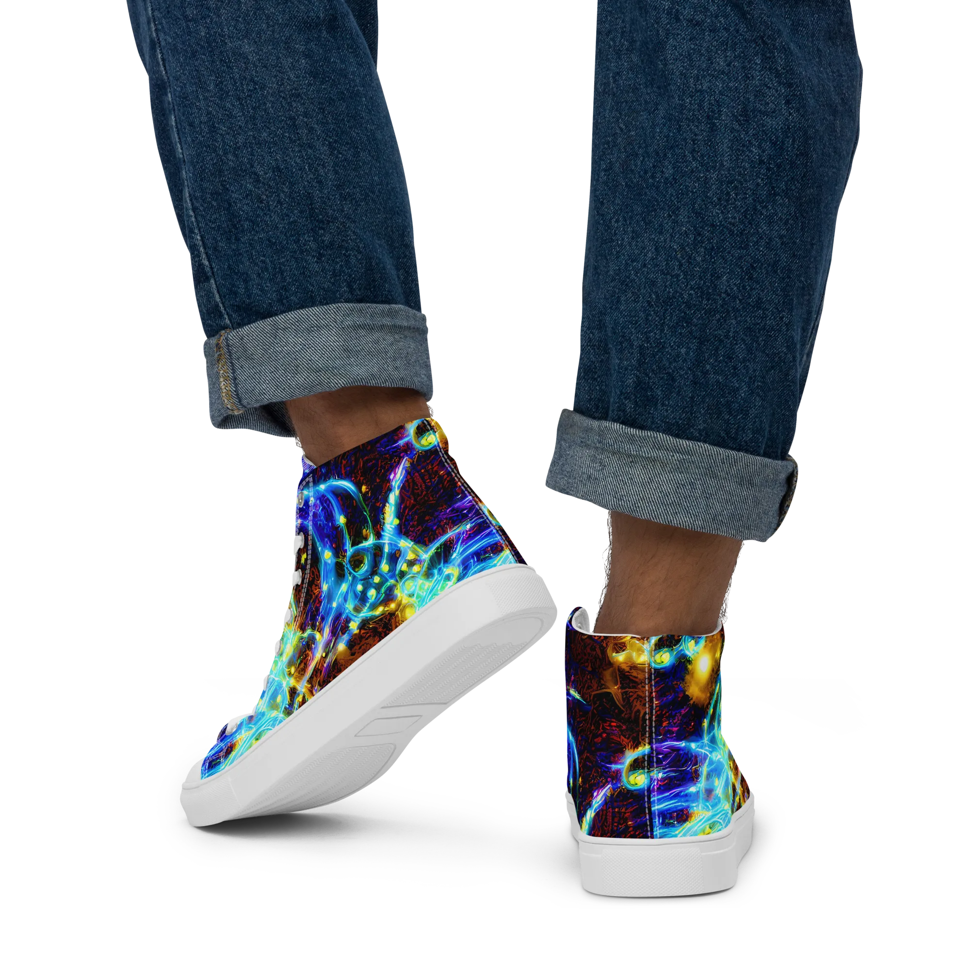 Neon Füssli on Men's High Top Canvas Shoes — Back