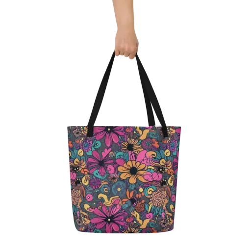 Chromatic Meadow on a Large Tote Bag W/ Pocket