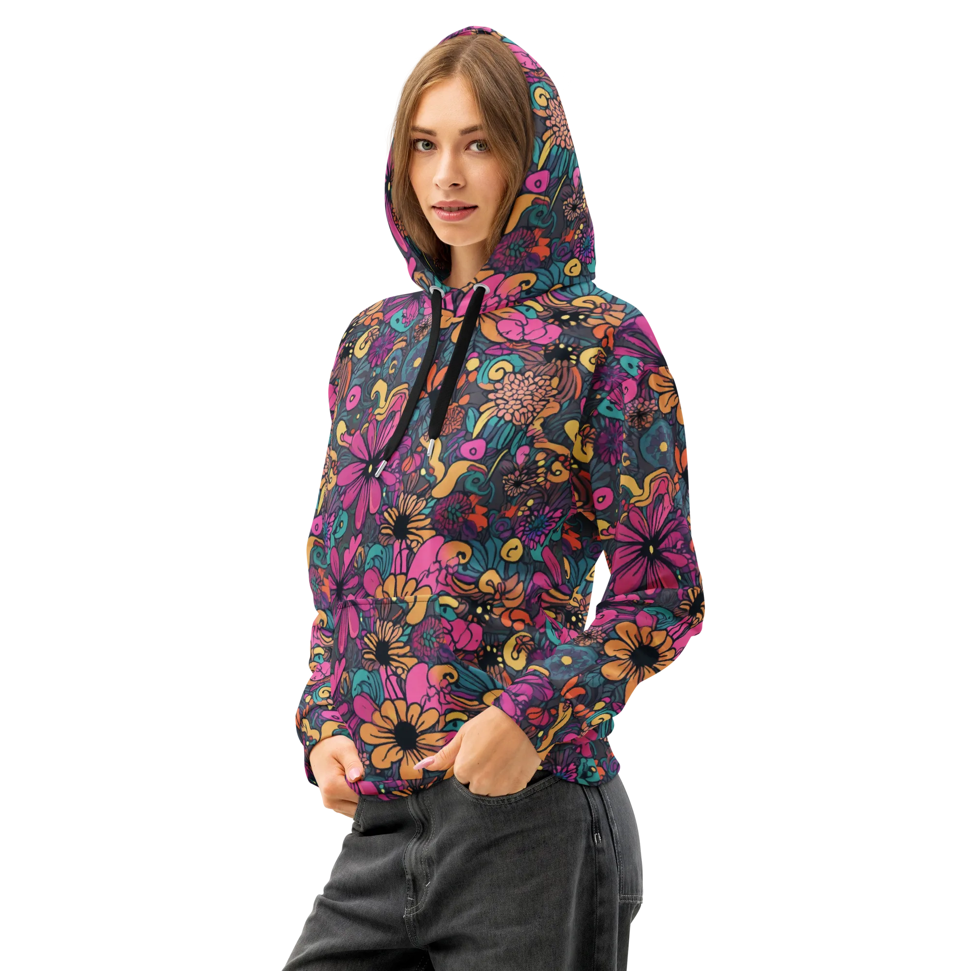 Chromatic Meadow on Cotton Hoodie — Left Front