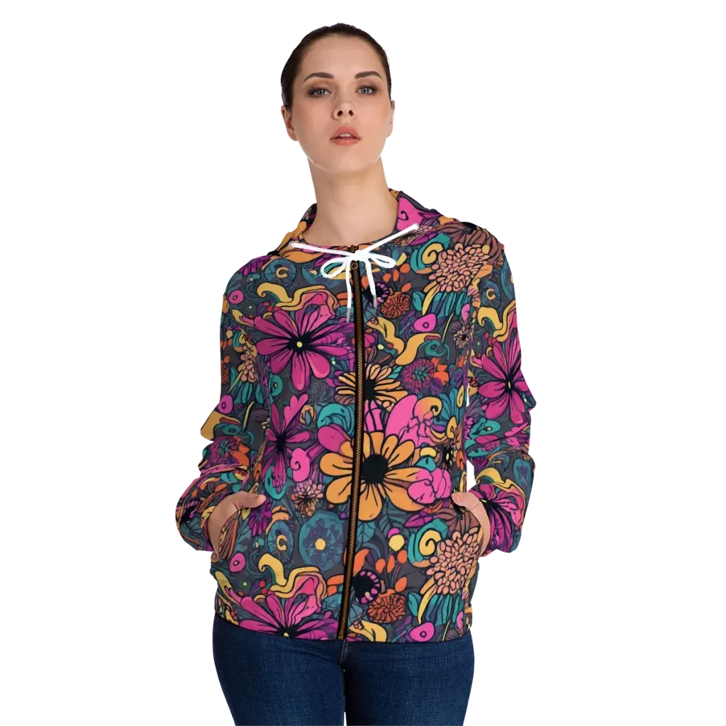 Chromatic Meadow on Women's Full-Zip Hoodie — Front On Person