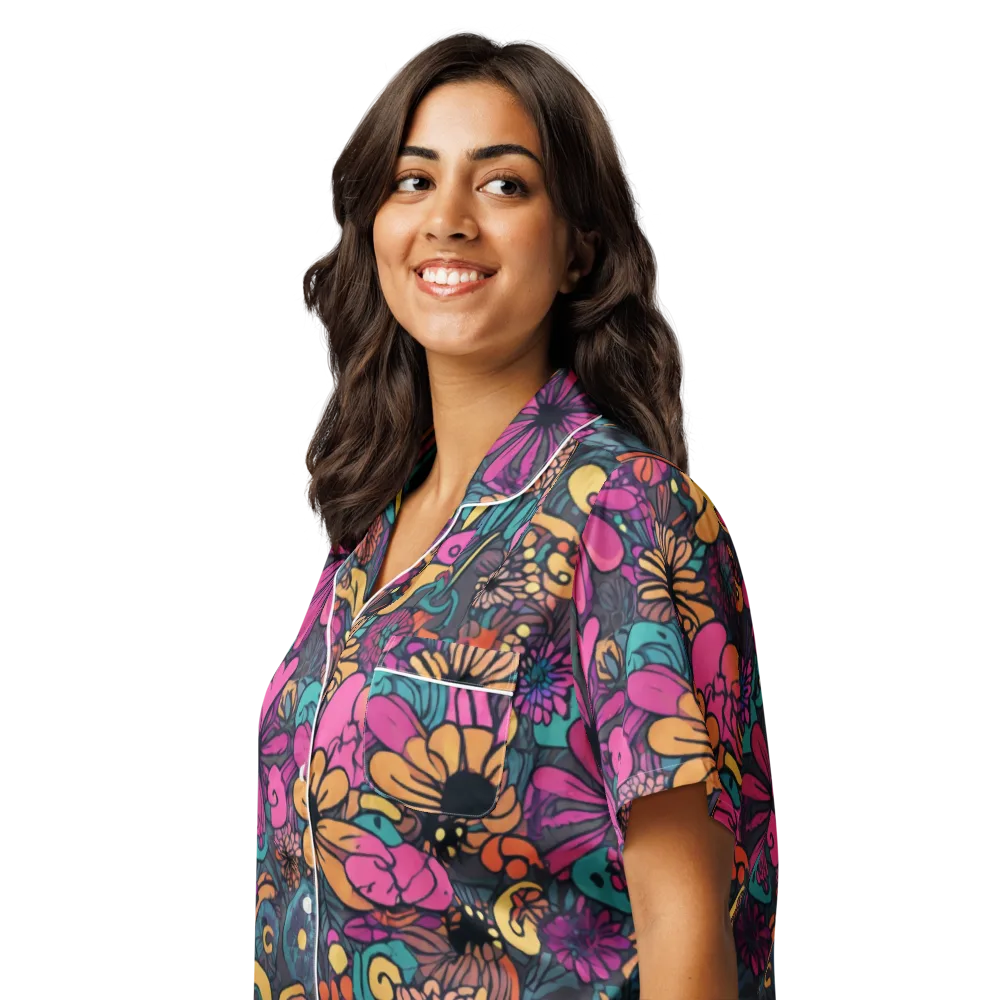 Chromatic Meadow on Women's Short Sleeve Pajama Top — Left Front