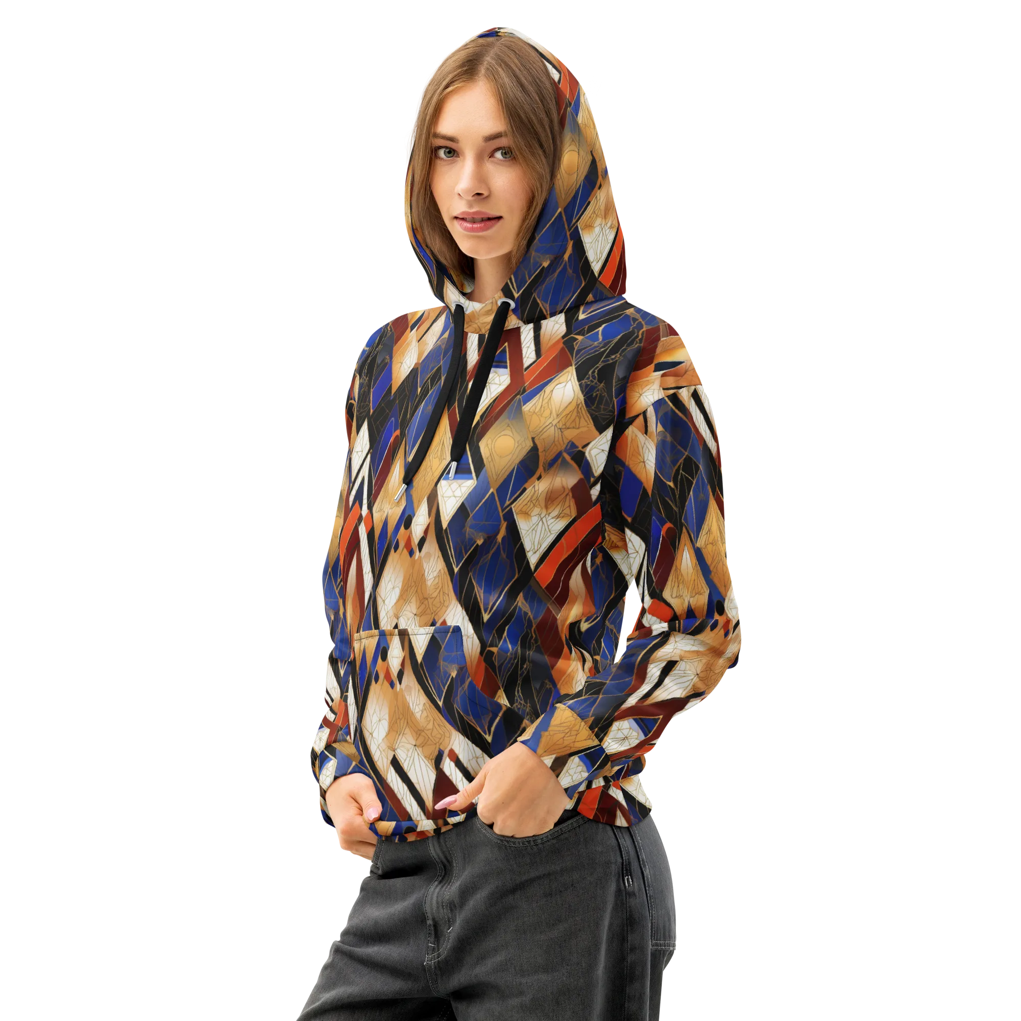 Royal Geometry on Cotton Hoodie — Left Front