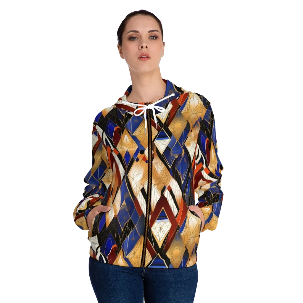 Royal Geometry on Women's Full-Zip Hoodie — Front On Person