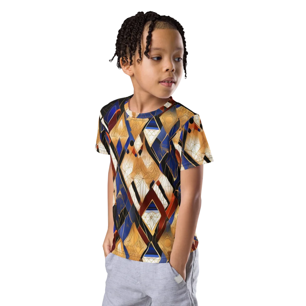 Royal Geometry on Kids Crew Neck T-Shirt — Left Front