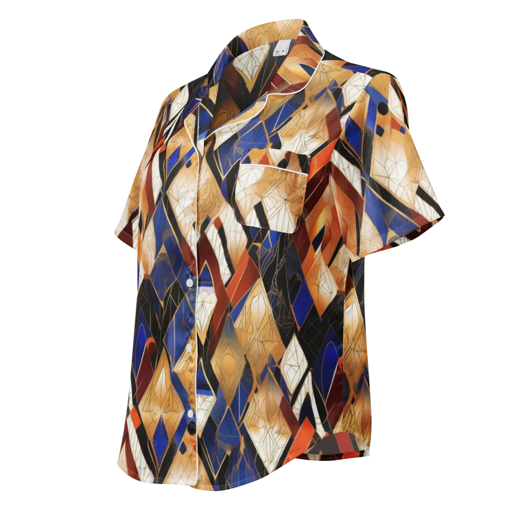 Royal Geometry on Women's Short Sleeve Pajama Top — Left Front