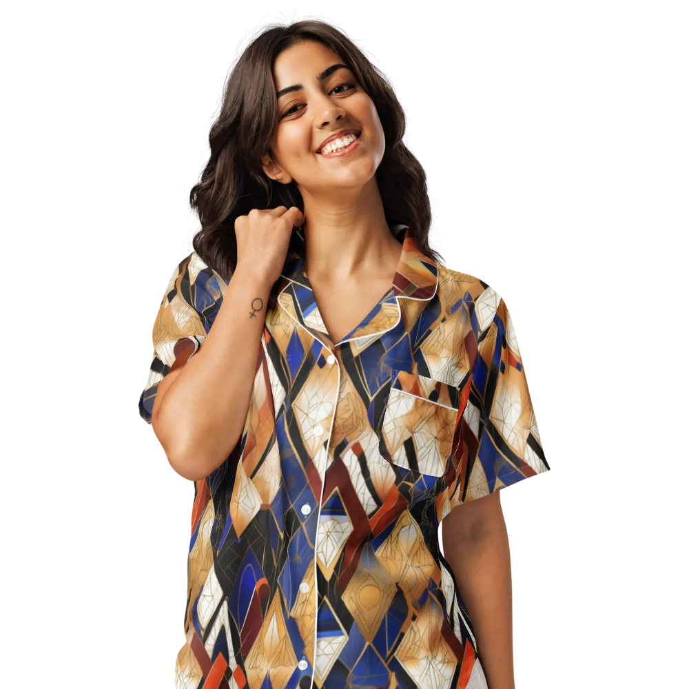 Royal Geometry on Women's Short Sleeve Pajama Top — Front