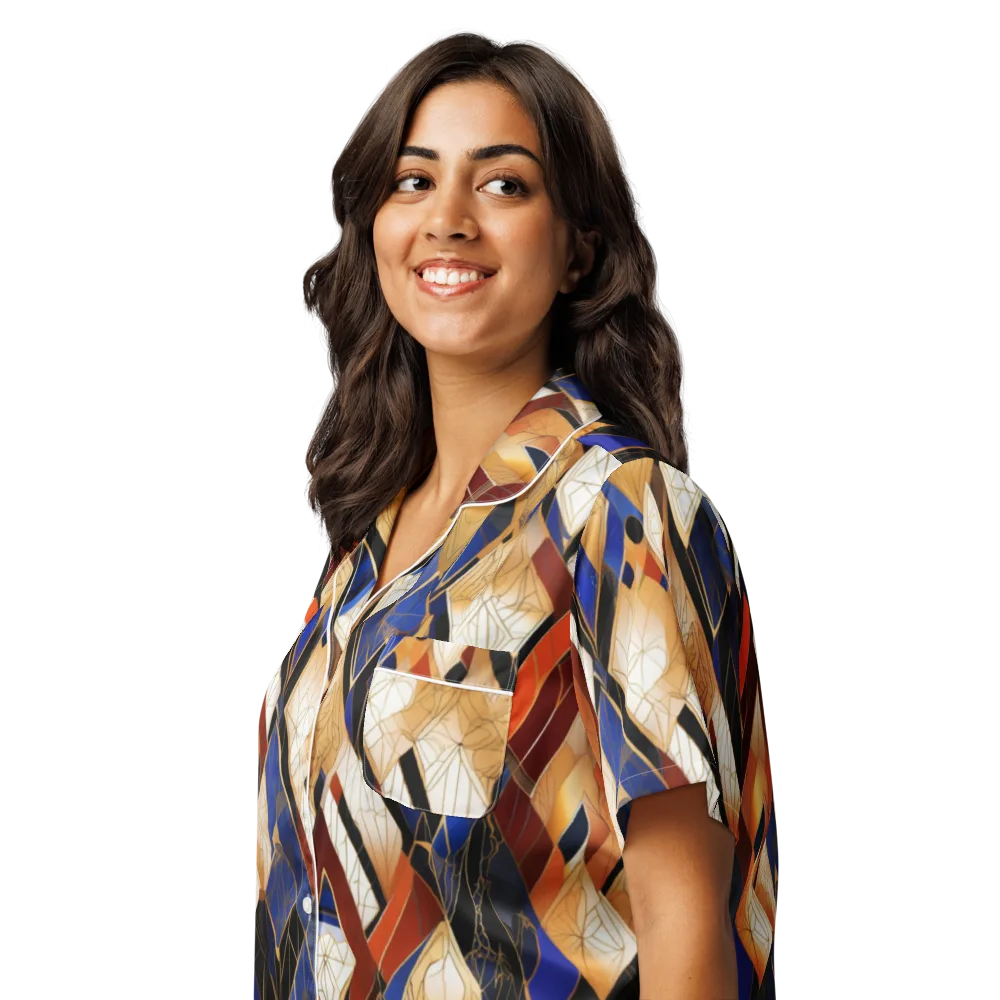 Royal Geometry on Women's Short Sleeve Pajama Top — Left Front