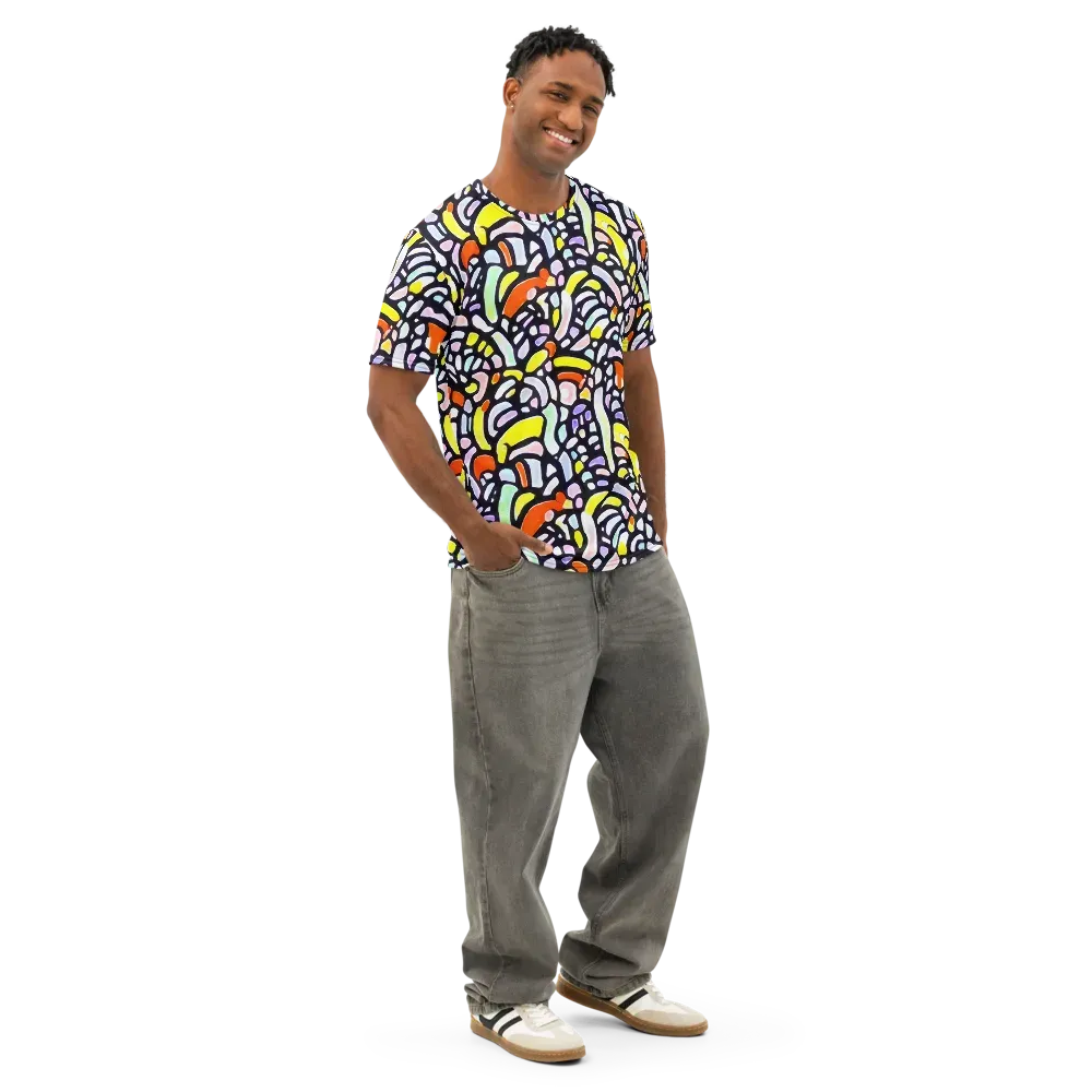 Cubist Carousel on Men's Cotton Crew Neck T-Shirt — Right Front