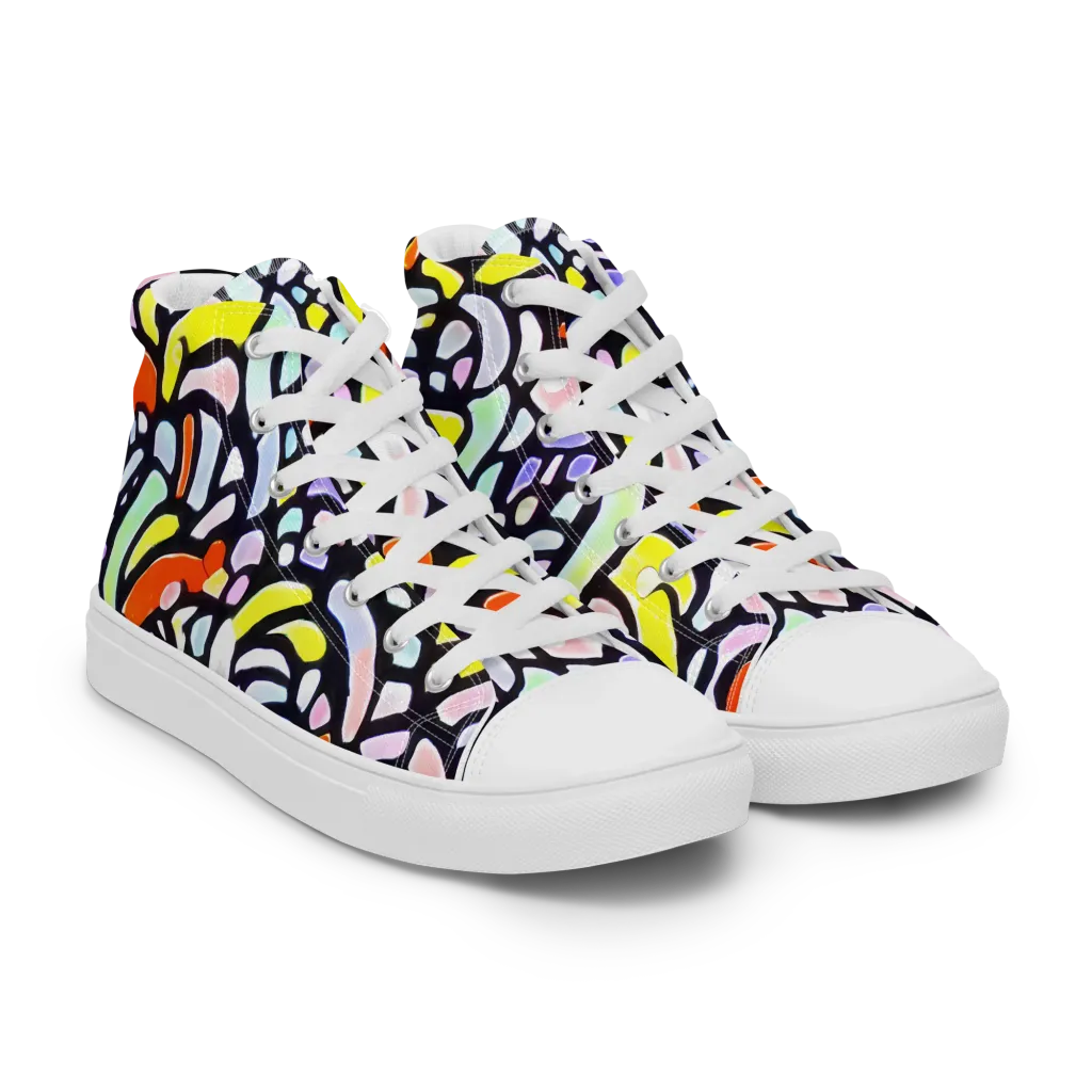 Cubist Carousel on Men's High Top Canvas Shoes — Right Front
