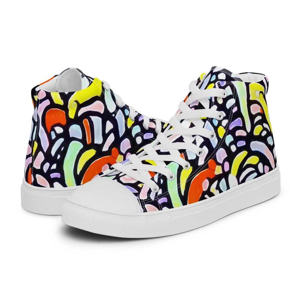 Cubist Carousel on Men's High Top Canvas Shoes — Left