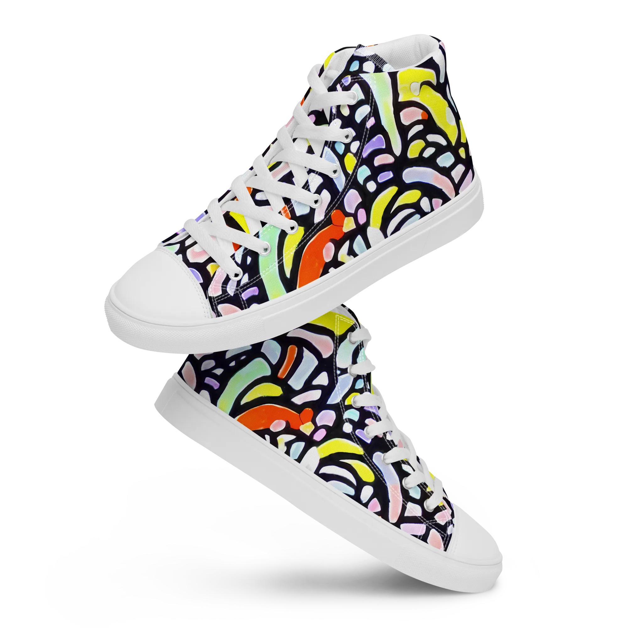 Cubist Carousel on Men's High Top Canvas Shoes — Front