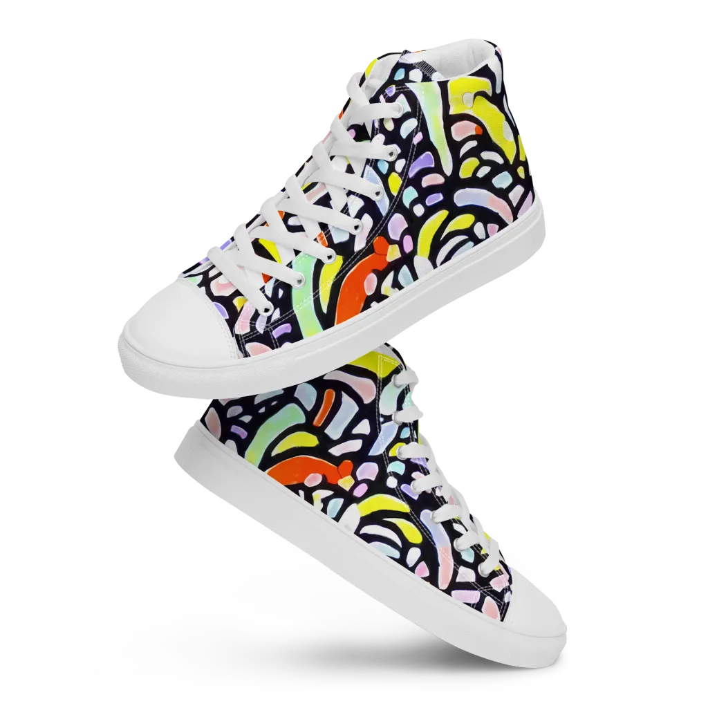Cubist Carousel on Men's High Top Canvas Shoes — Front