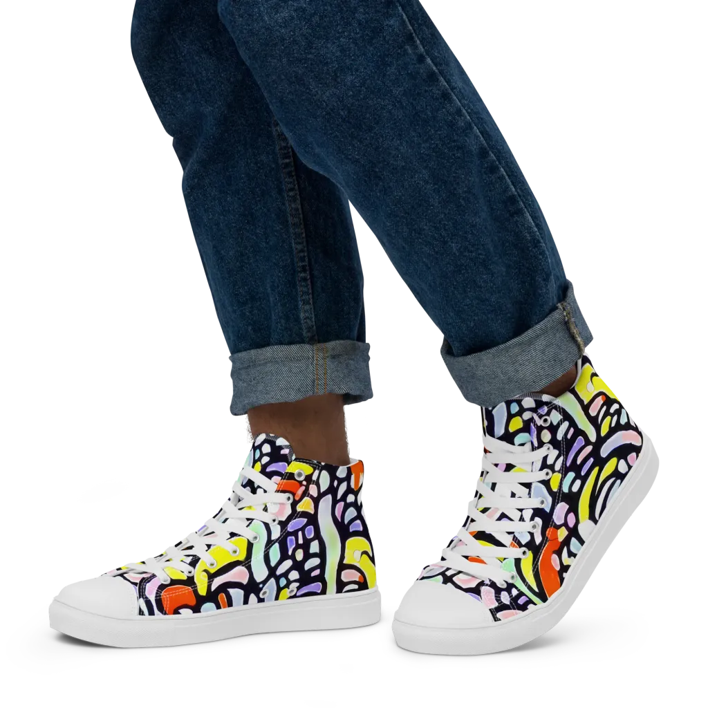 Cubist Carousel on Men's High Top Canvas Shoes — Left