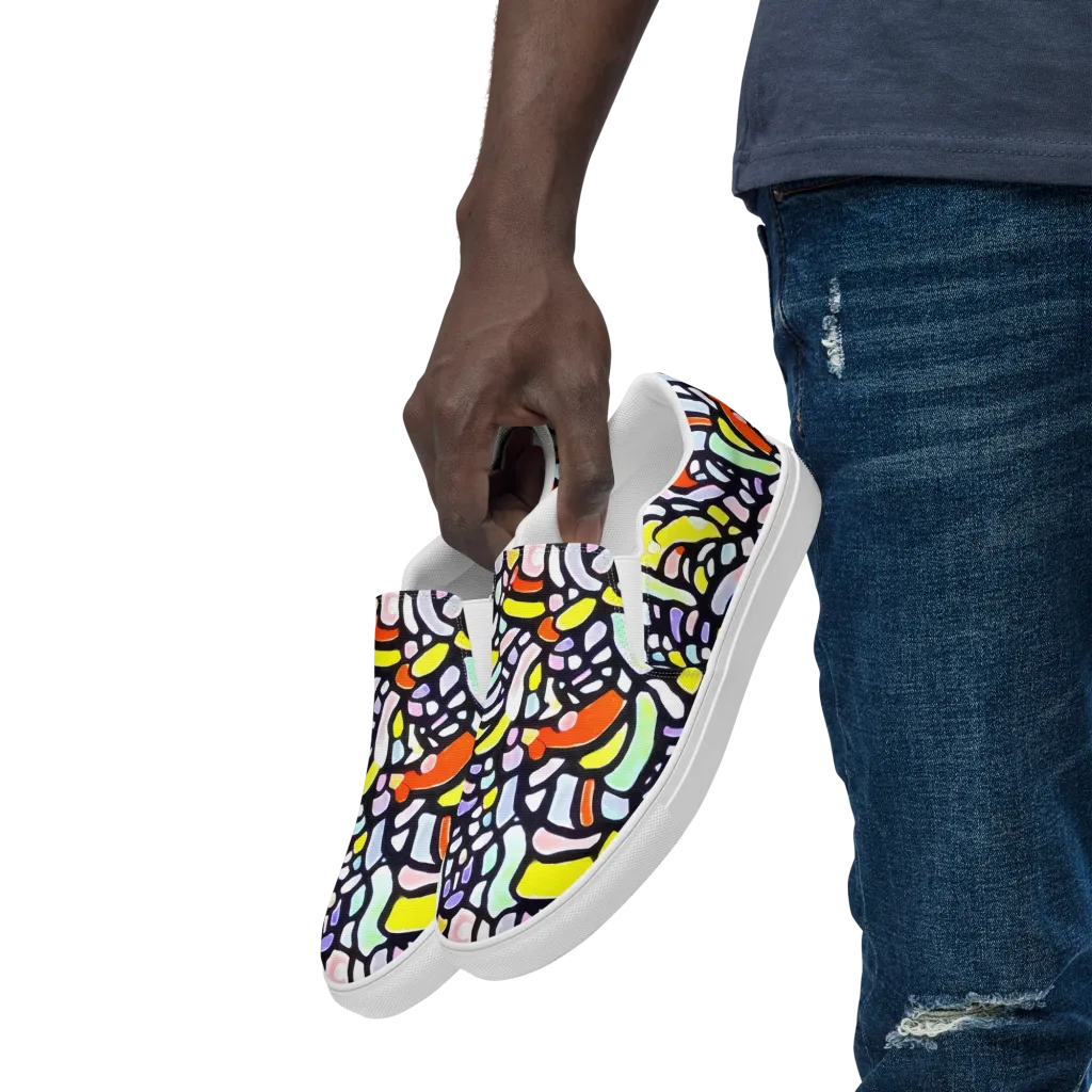Cubist Carousel on Men's Slip-On Canvas Shoes — Left Front