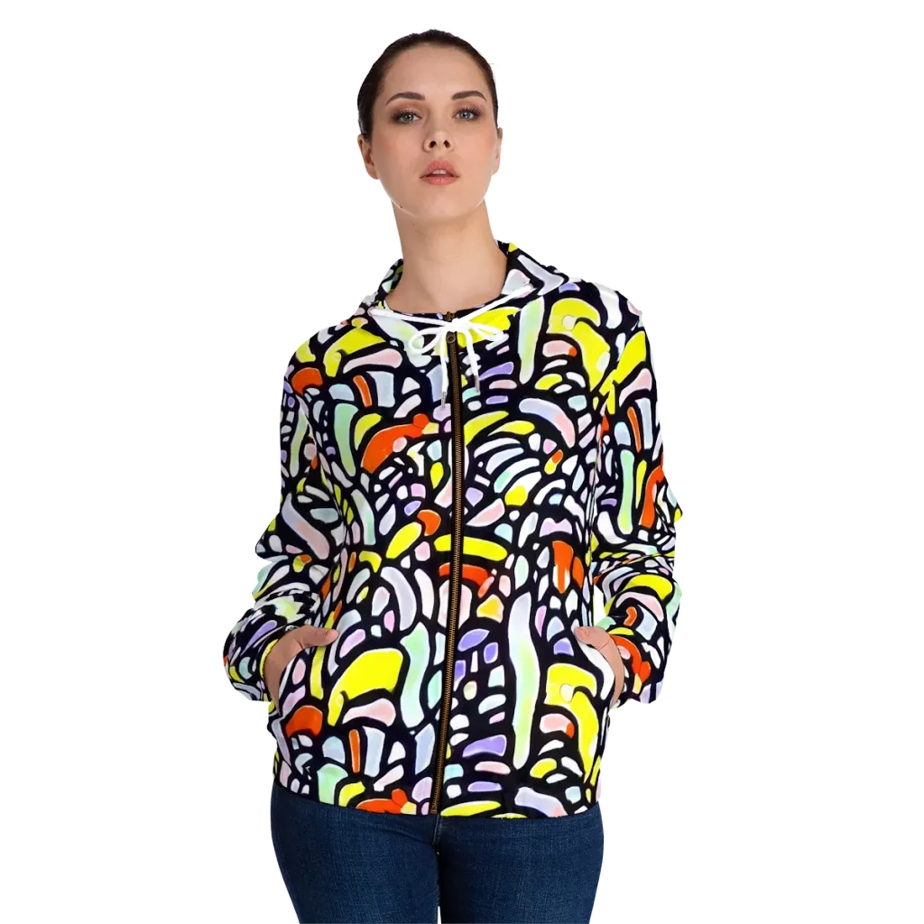 Cubist Carousel on Women's Full-Zip Hoodie — Front On Person