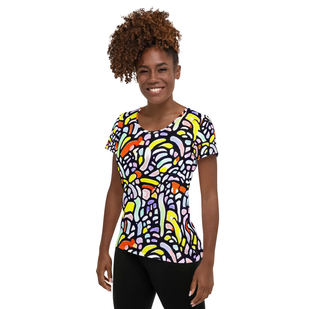 Cubist Carousel on Women's Athletic T-Shirt — Left