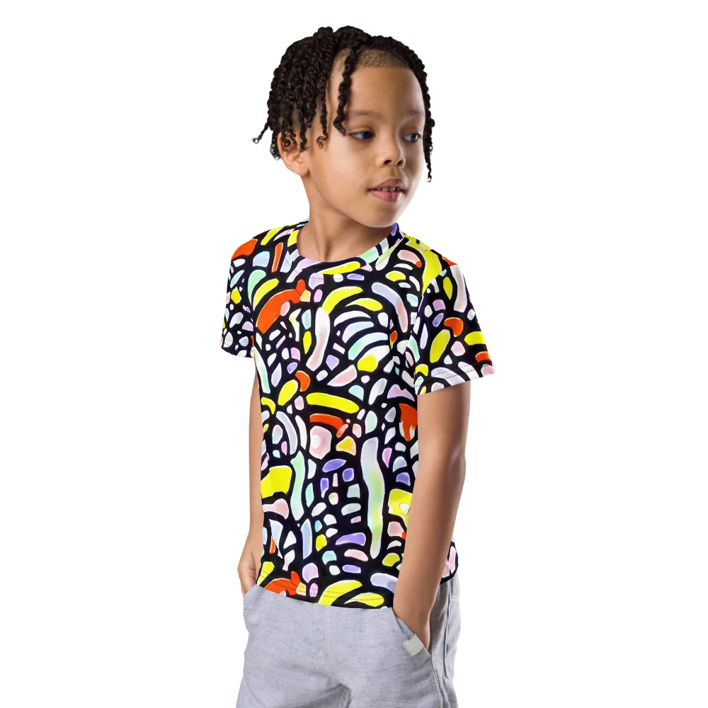 Cubist Carousel on Kids Crew Neck T-Shirt — Left Front
