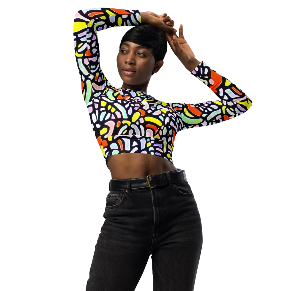 Cubist Carousel on Long Sleeve Crop Top — Front