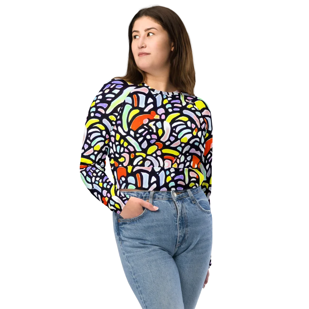 Cubist Carousel on Long Sleeve Crop Top — Front