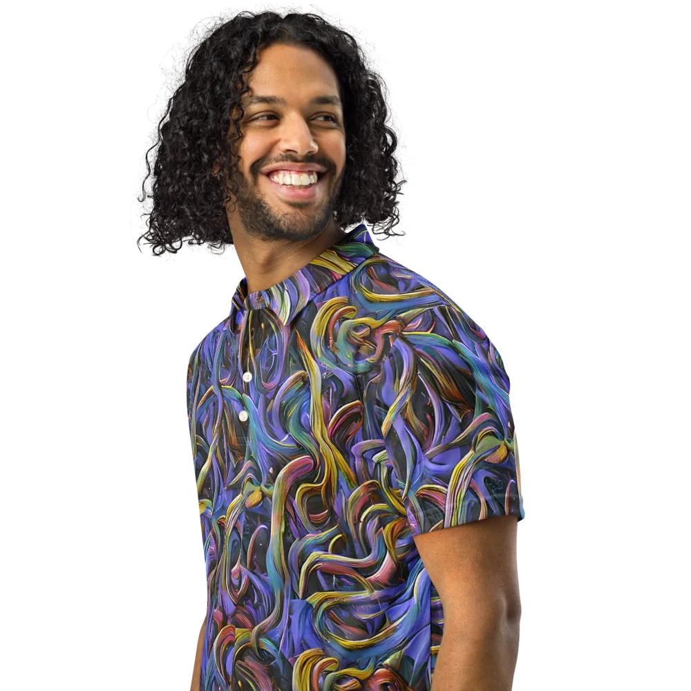 Tanning Twirl on Men's Slim Fit Polo Shirt — Left Front