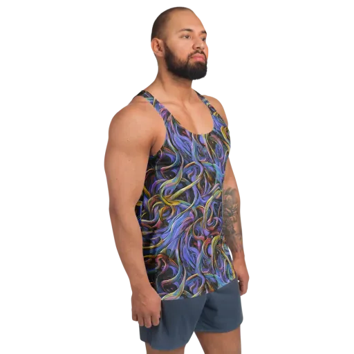 Tanning Twirl on a Men's Tank Top
