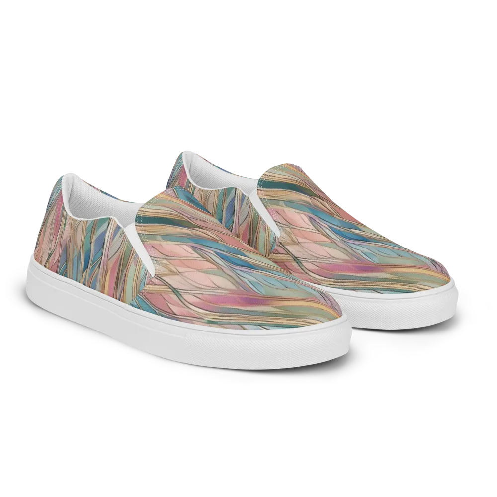 Ribbon Tide on Men's Slip-On Canvas Shoes — Right Front