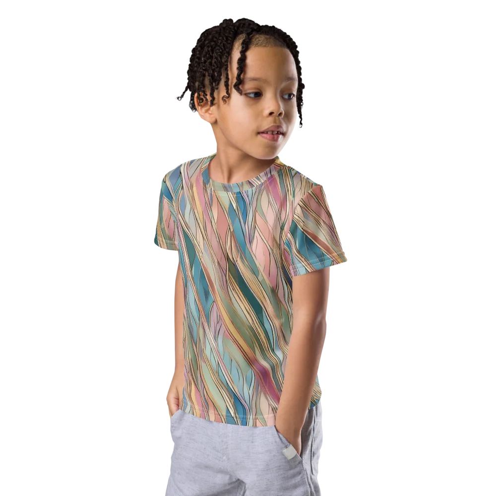 Ribbon Tide on Kids Crew Neck T-Shirt — Left Front
