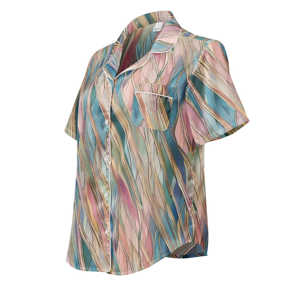 Ribbon Tide on Women's Short Sleeve Pajama Top — Left Front