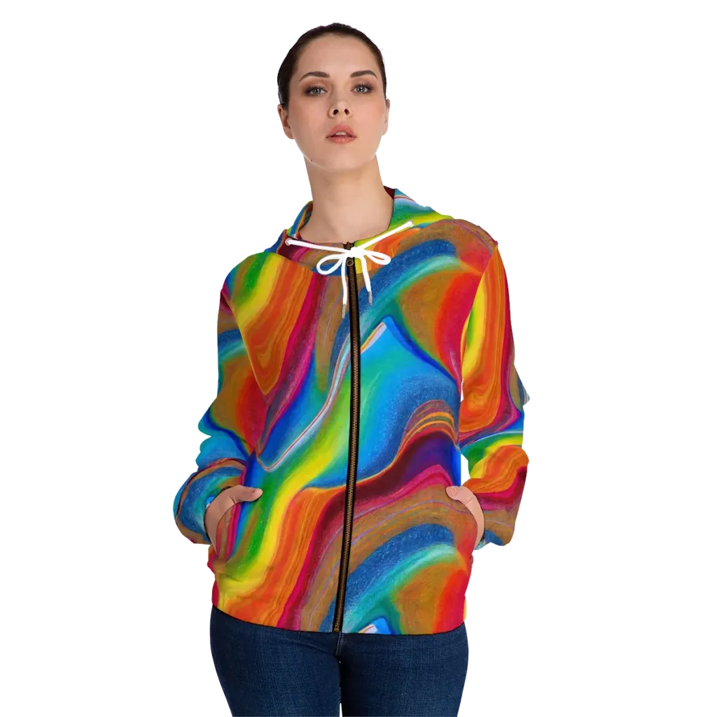 Aurora Fold on Women's Full-Zip Hoodie — Front On Person